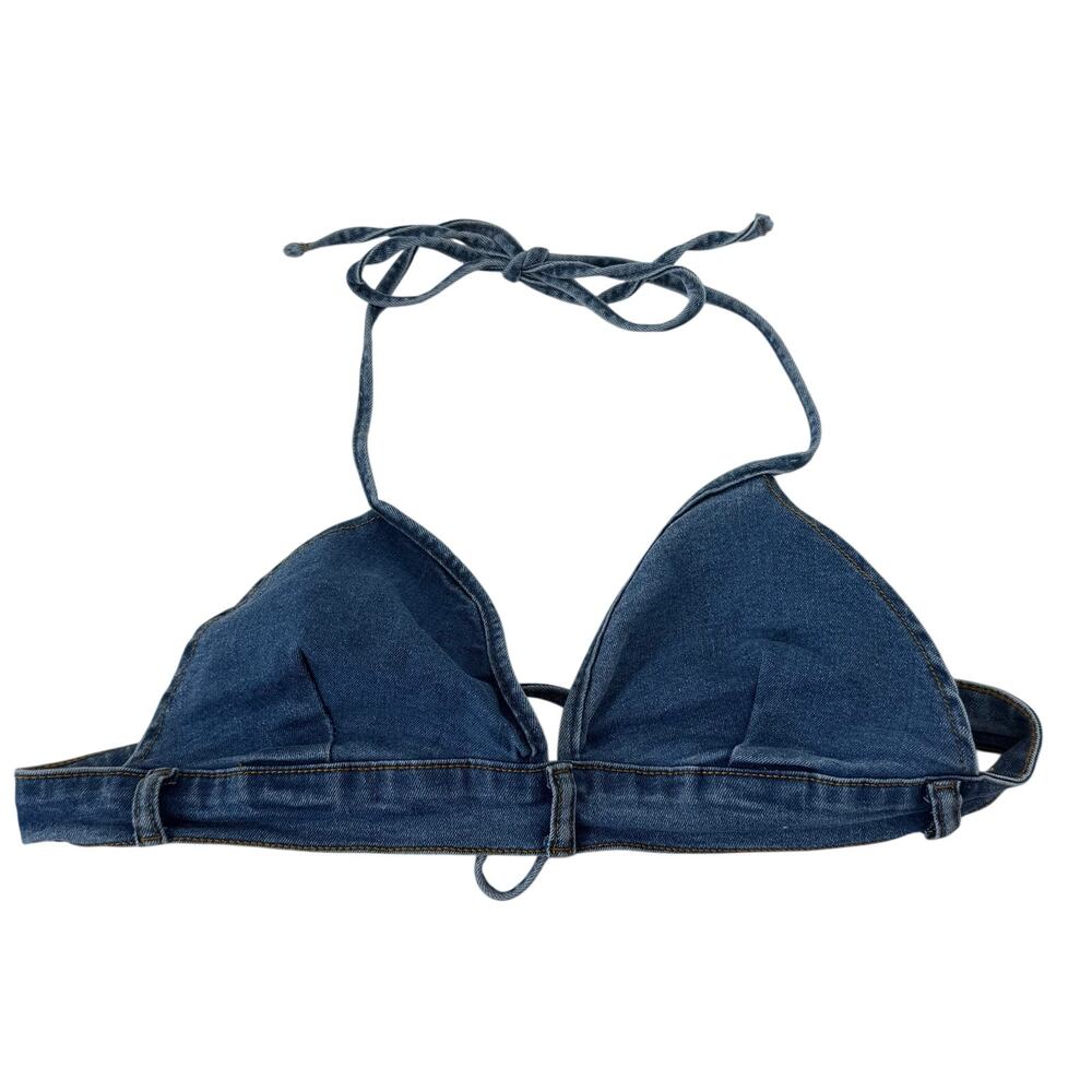 SHEIN Dark Blue Denim Triangle Bikini Top